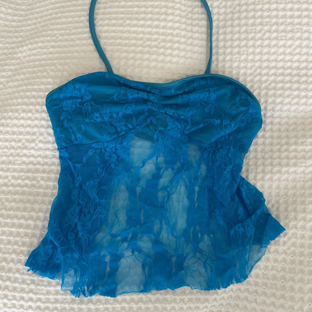 Gorgeous blue lace open back halter top!